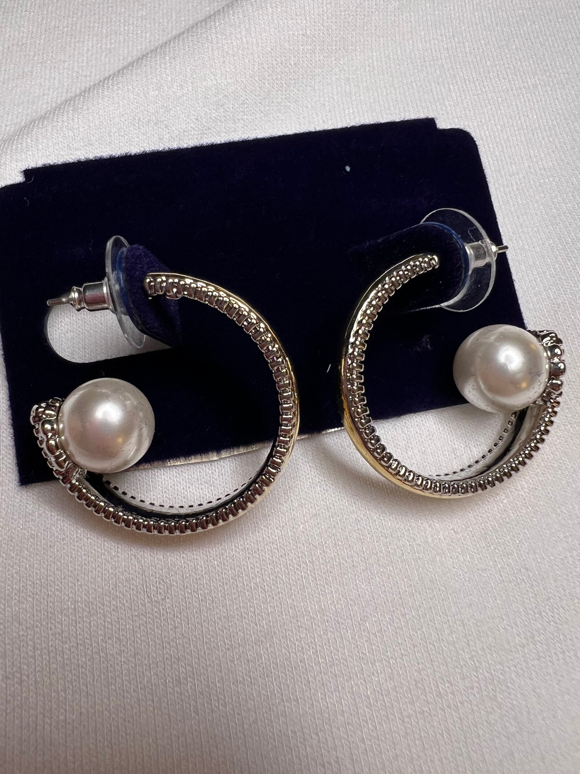 Gold & Silver Hoop With Pearl