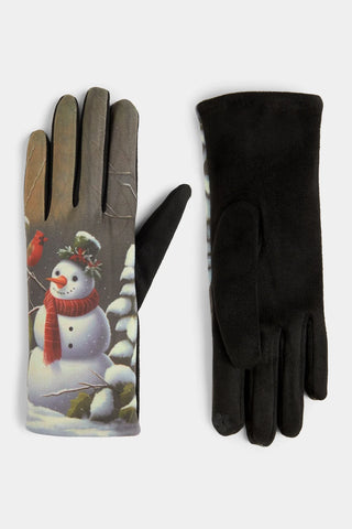 Snowman Love Cardinals Touchscreen Gloves Dusk