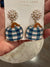 Gingham Pumpkin Earrings Blue & White