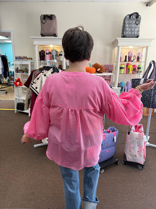 Pink Pinstripe Bubble Sleeve Top