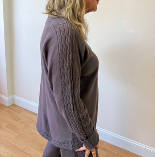 French Roast Heavenly-luxe Cable Knit Detail Dolman Sweater