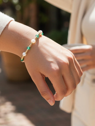Enewton Pearl Sincerity Pattern 4MM Bead Bracelet Green Onyx