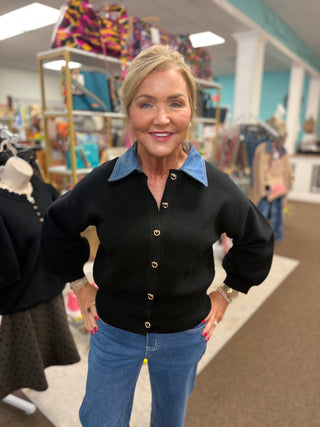 Denise Sweater Cardigan With Denim Collar