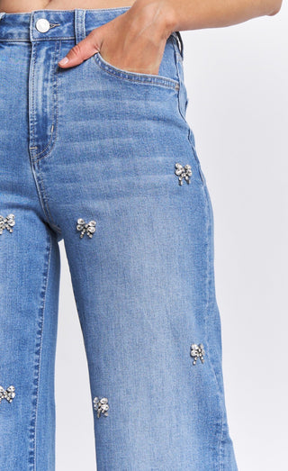 Mica High Rise Wide Leg Bow Embellish Jean