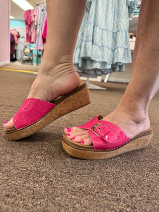 Corkys Reality Pink Patent Croco Wedge