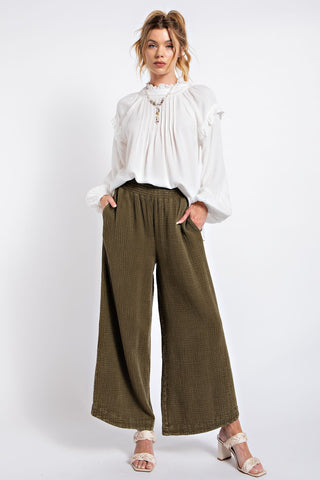 Olive Smocked Waist Pants