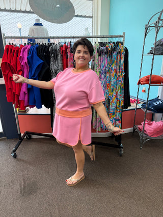 Pink & Orange Scuba Skirt Set