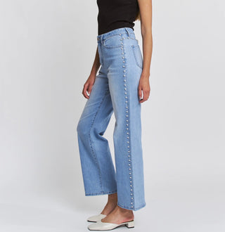 Mica Denim High Rise Wide Leg Pearl Embellisment