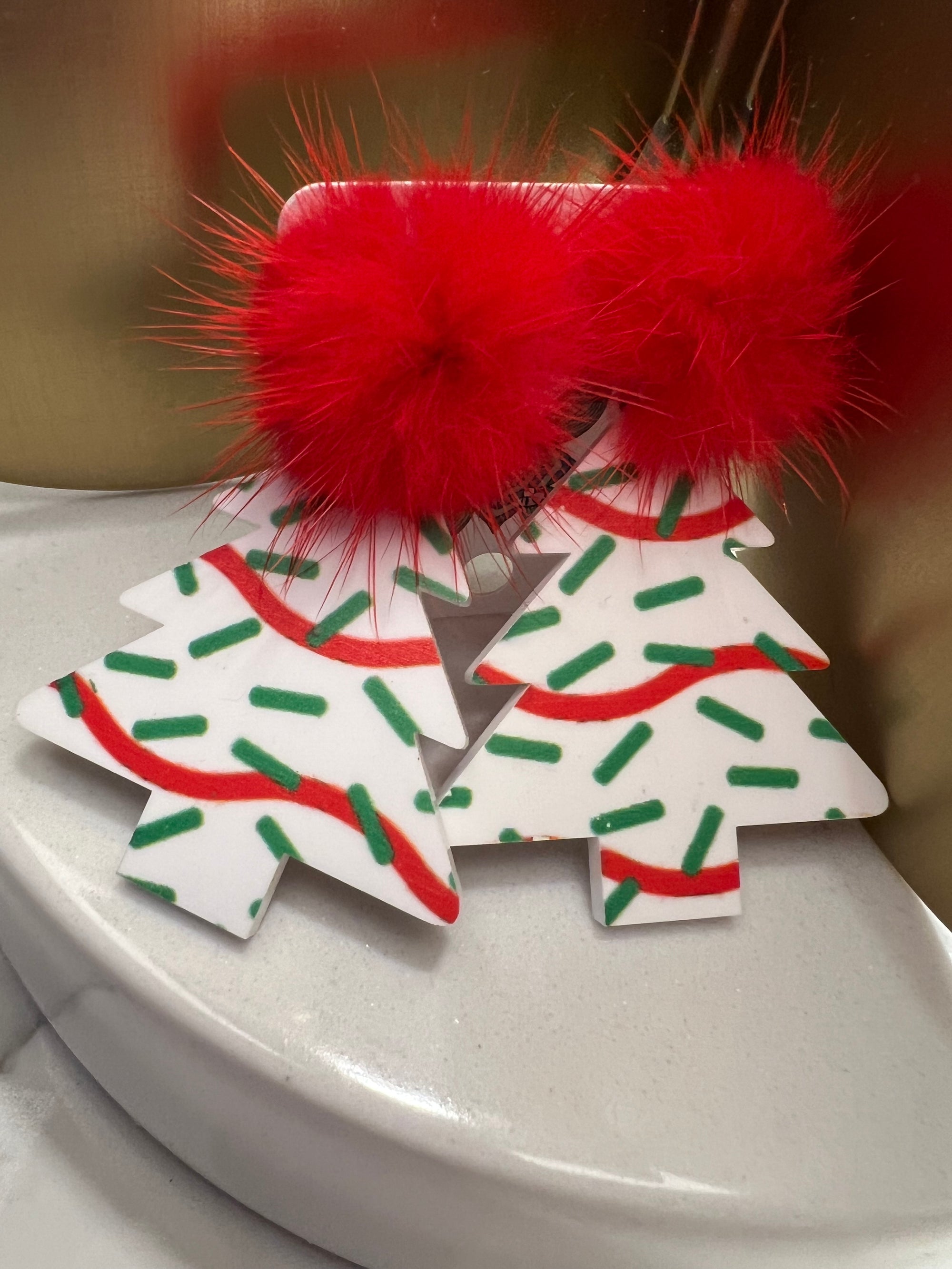 Acrylic Christmas Tree Cake Earrings