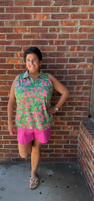 Dear Scarlett Sundial Green Pink Half-Zip Tank