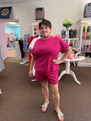 Luxe Sand Wash Rib Lounge Tee Plum Pink