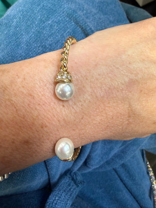 Twisted Gold Cuff With Pearls