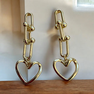 Gold Dangle Heart Earring
