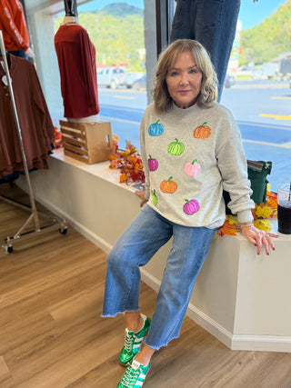Sequin Pumpkin Patch Mock Neck Sweatshirt
