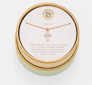 Spartina Necklace 18" Faith/Pearl Cross Gold