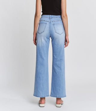 Mica Denim High Rise Wide Leg Pearl Embellisment