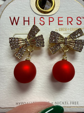 Red Whispers Classy Bow Ornament Dangle