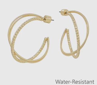 Gold Textured Twisted X 1.25" Hoop Earring
