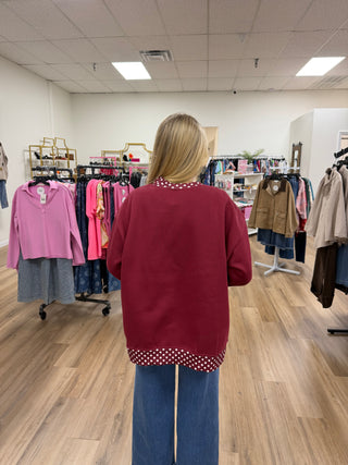 Burgundy Polka Dot Mock Neck Sweatshirt