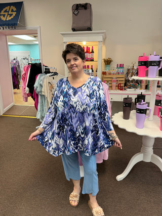 Purple Chevron 3/4 Sleeve Vneck Top