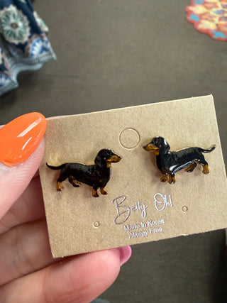 Black & Tan Doxie Post Earrings