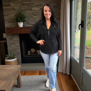 Black Lace Dolman Sleeve Zipper Top