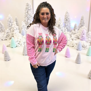 Sequin Nutcracker Velvet Sleeve Pullover