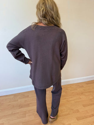 French Roast Heavenly-luxe Cable Knit Detail Dolman Sweater