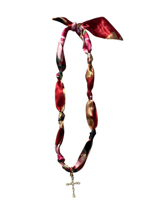 Gold Pearl Cross Scarf Necklace