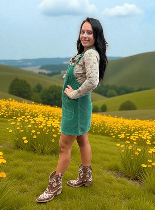 Cali Green Corduroy Overalls Skirt