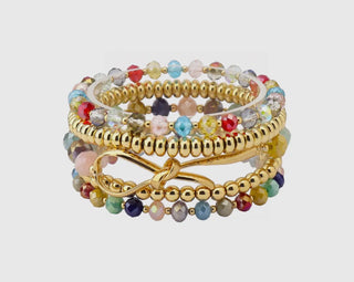 Multi Row Mixed Material Multi Stretch Bracelet Set