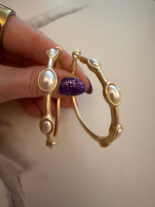 Large Gold Bamboo Pearl Earrings