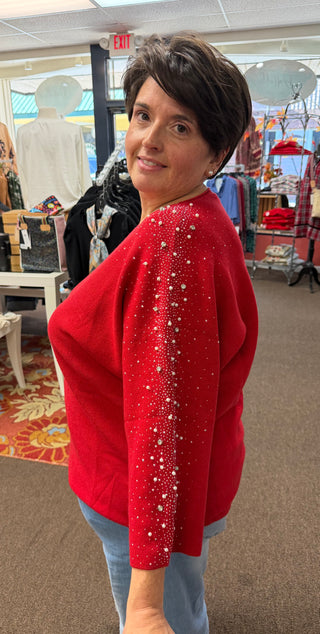 Tango Red Heavenly Luxe Rhinestone Sweater