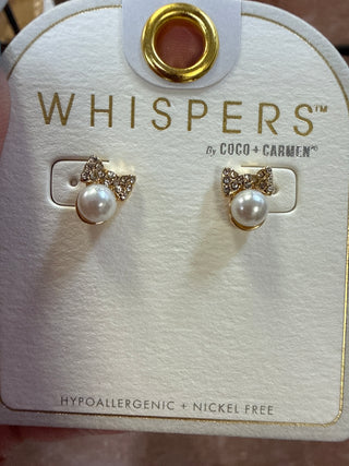 Gold Whispers Bow Pearl Studs