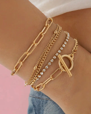 Multi Layered Rhinestone Chain Bracelet Set