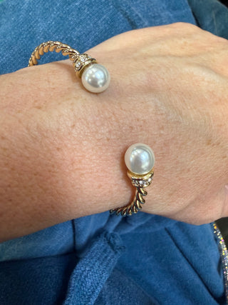 Twisted Gold Cuff With Pearls