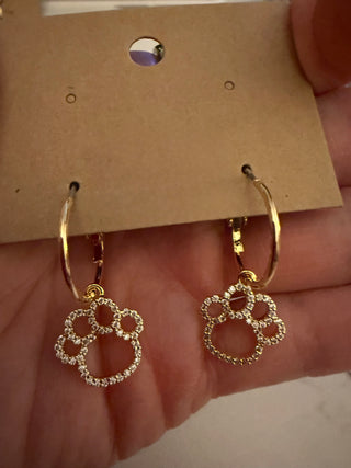 Gold Paw Print Hoop
