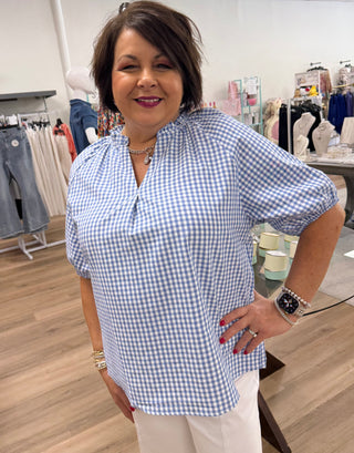 Just For Fun Blue Gingham Top