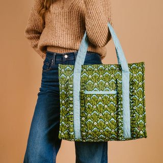 Everyday Quilted Tote Forest Green