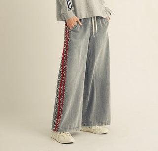 Red & Leopard Denim Joggers