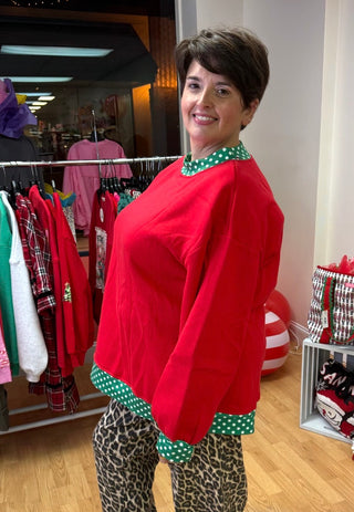 Red & Green Mock Neck Sweatshirt