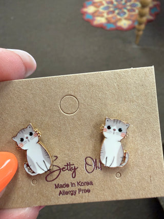 Grey & White Cat Post Earrings