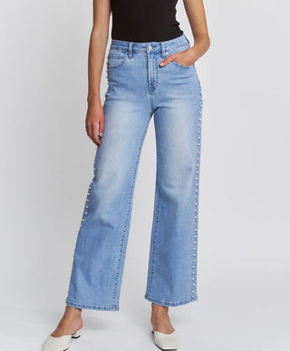 Mica Denim High Rise Wide Leg Pearl Embellisment