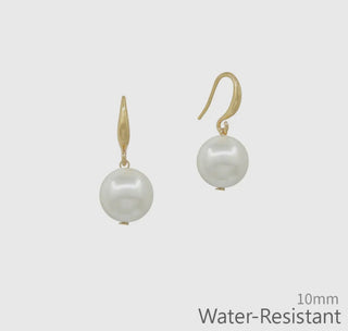 Water Resistant Gold Fishhook with Pearl .5" Earring