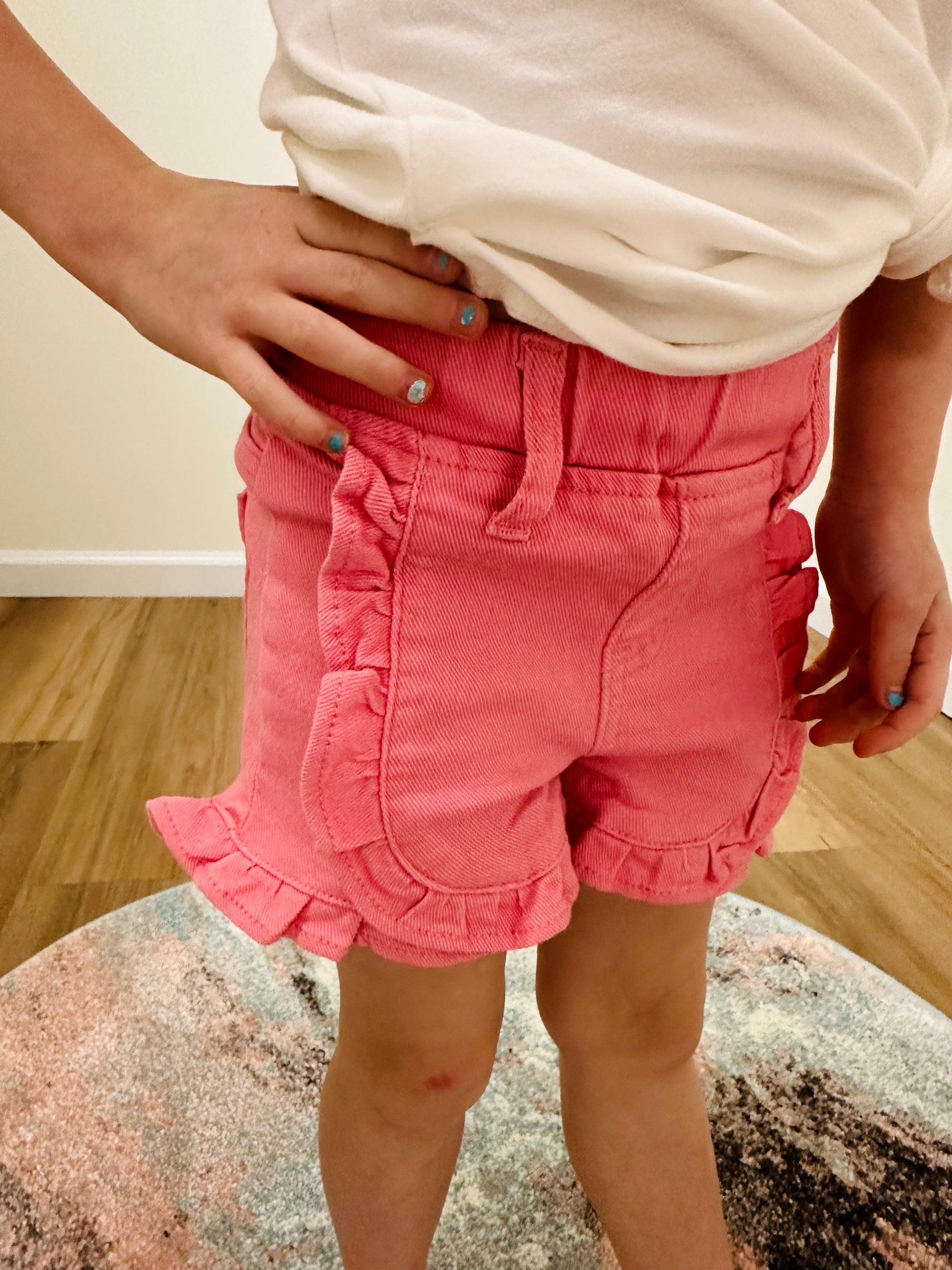 Girls Pink Denim Ruffled Shorts