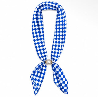 Blue White Checkered Scarf W/ Magnetic Closure