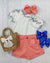 Navy & Coral Embroidered Top & Short Set