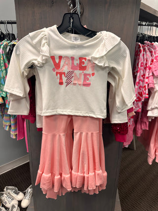 Girls Valentine's Pink Velvet Bell Bottom Set