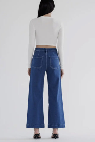 Mica Denim High Rise Patch Pkt Wide Jean
