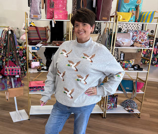 Sequin Mallard Mock Neck Sweatshirt